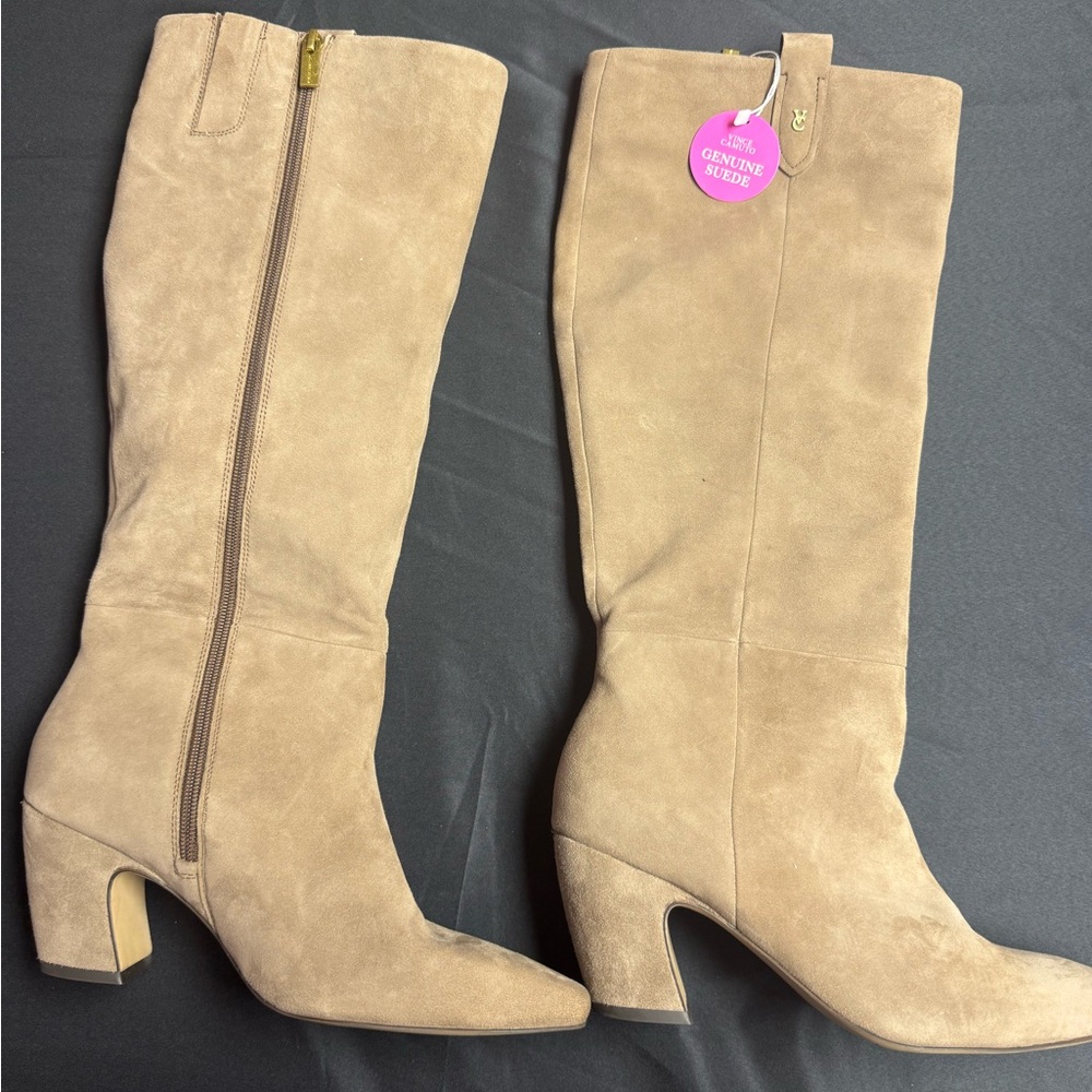 Vince Camuto Genuine Suede Tall Knee Boots in Beige